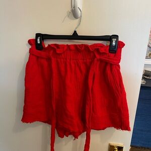Casual Red Paperbag Waist Women’s Shorts Large